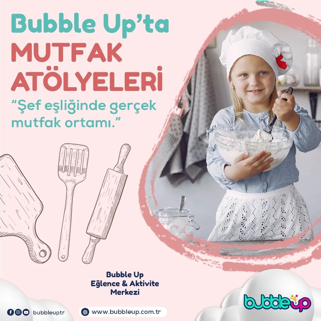 Bubble Up'ta mutfak atölyeleri çok eğlenceli👨‍🍳👩‍🍳
Eğitmen Şef eşliğinde, özel dizayn edilmiş mutfağımızda gerçekleşen atölyemizde her hafta farklı tarifler deniyoruz🍩🥧🍪🍕
Aylık takvimde yer alan atölyelerimize katılabilir yada dilerseniz kendi grubunuza özel bir mutfak atölyesi planlayabilirsiniz💫
Detaylı bilgi için☎️05439408484
#mutfakatölyesi #mutfak #cocukatolyesi #atolye #workshop #istanbuletkinlik #cocuklaaktivite #haftasonu #eglence